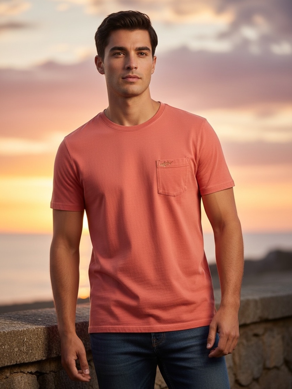 Greg Norman Coral Pocket Tee with Shark Logo Size XL Tee